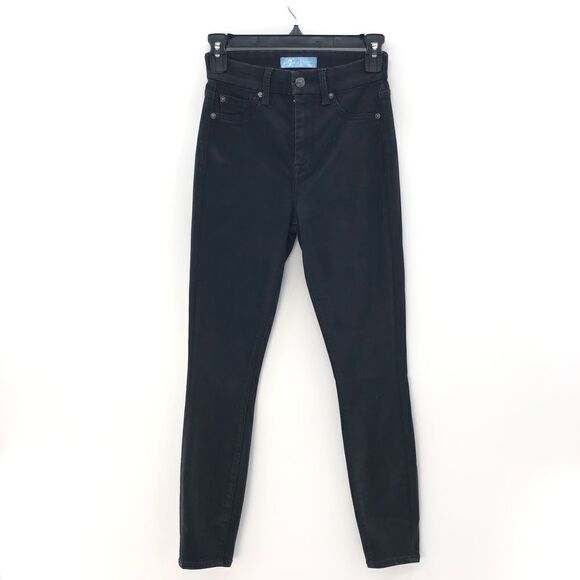 7 For All Mankind The High Waist Ankle Skinny With Faux Pockets in Black Coated - Picture 2 of 10